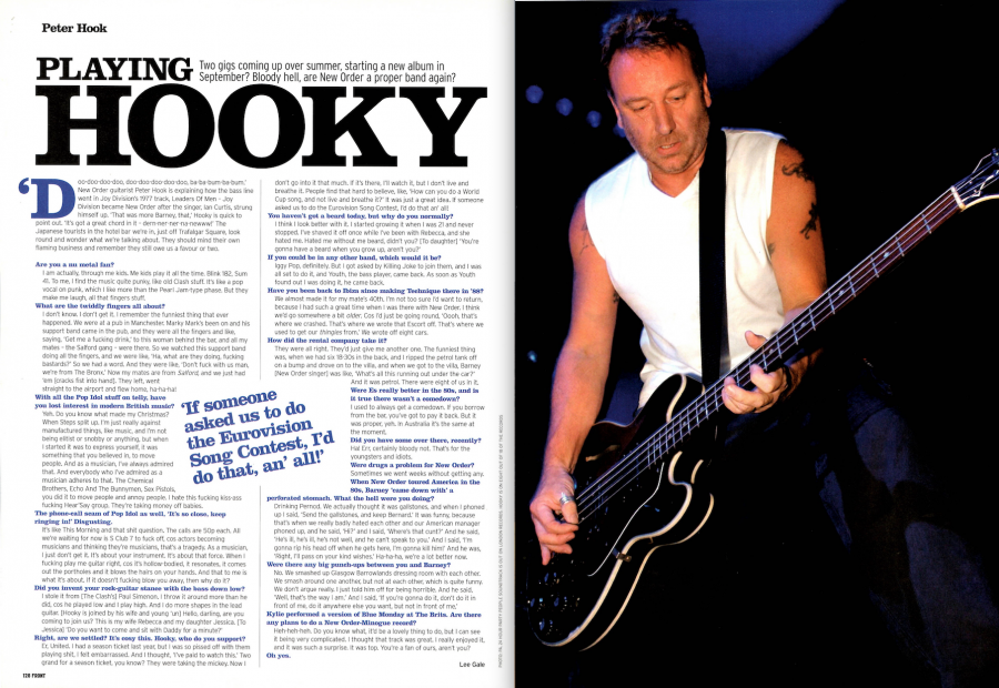 Playing Hooky: an interview with Peter Hook, Front magazine, 2002
